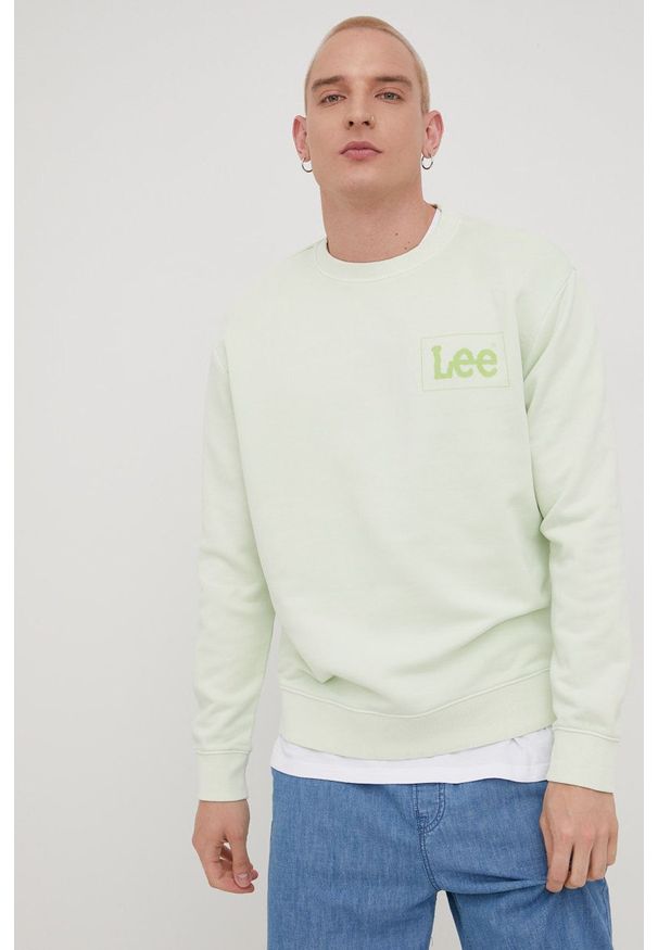 Lee bluza bawełniana męska kolor zielony z nadrukiem. Kolor: zielony. Materiał: bawełna. Wzór: nadruk
