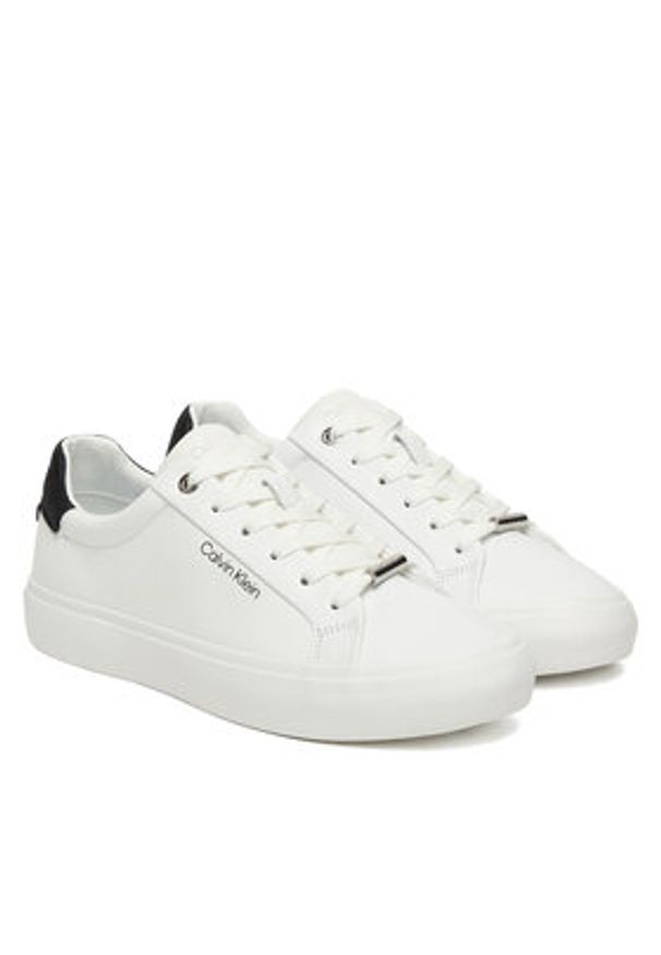 Calvin Klein Sneakersy Vulc Lace Up Lth/Moire Bt HW0HW02747 Biały. Kolor: biały. Materiał: skóra