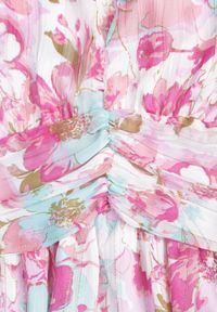 Born2be - Różowa Rozkloszowana Sukienka z Gumką w Talii Ozdobiona Falbanką i Dzianinową Podszewką Xinelia. Okazja: na co dzień. Kolor: różowy. Materiał: dzianina. Długość rękawa: krótki rękaw. Wzór: aplikacja. Styl: elegancki, klasyczny, casual #4