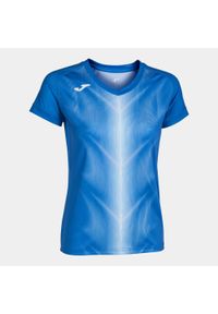 Koszulka z krótkim rękawem damska Joma Olympie. Typ kołnierza: dekolt w serek. Kolor: wielokolorowy, niebieski, biały. Materiał: materiał. Długość rękawa: krótki rękaw. Długość: krótkie. Sport: bieganie #1