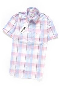 Wrangler - KOSZULA MĘSKA KRÓTKI RĘKAW WRANGLER SS 1PKT SHIRT CHALK PINK W5860NQWG 112129523. Długość rękawa: krótki rękaw. Długość: krótkie. Wzór: kratka #3
