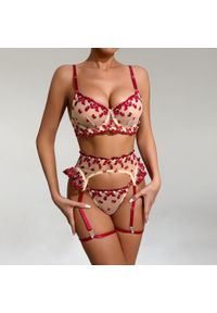 Intica - Komplet bielizny z haftem i dopasowaniem do sylwetki KaraLynn. Kolor: czerwony. Materiał: materiał. Wzór: haft #4