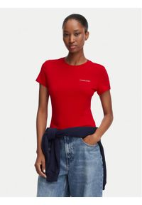 Tommy Jeans T-Shirt Ess Logo DW0DW23479 Czerwony ciemny Slim Fit. Kolor: czerwony. Materiał: bawełna #1