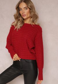 Renee - Bordowy Dzianinowy Sweter z Rękawami typu Nietoperz Cascapia. Kolor: czerwony. Materiał: dzianina. Styl: klasyczny #2
