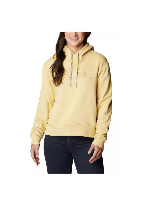 columbia - Bluza turystyczna damska Columbia Lodge Hoodie z kapturem. Typ kołnierza: kaptur. Kolor: żółty. Materiał: materiał