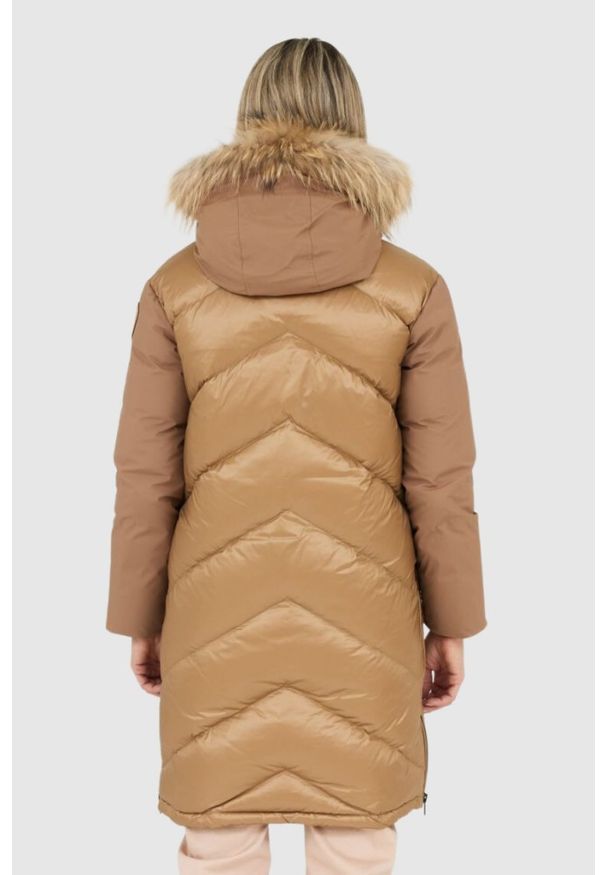 Blauer USA - BLAUER Brązowa damska puchowa kurtka Gwendolyn z kapturem, Rozmiar XS. Typ kołnierza: kaptur. Kolor: brązowy. Materiał: puch