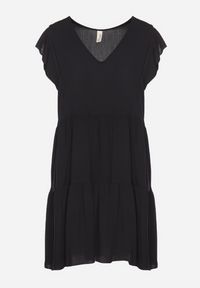 Born2be - Czarna Rozkloszowana Sukienka z Bawełny Ozdobiona Falbankami Natiriane. Okazja: na co dzień. Typ kołnierza: kołnierz z falbankami. Kolor: czarny. Materiał: bawełna. Wzór: aplikacja. Sezon: wiosna, lato. Styl: casual, elegancki #4