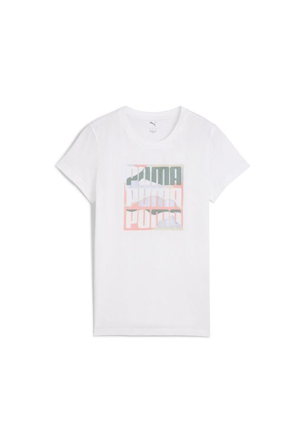 Puma - Damska koszulka GRAPHICS Mountain PUMA White. Kolor: biały. Materiał: guma. Wzór: nadruk