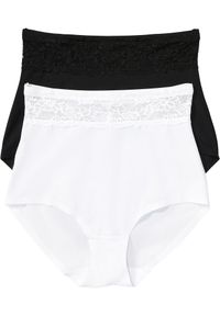 bonprix - Figi panty shape, lekki stopień modelowania sylwetki (2 pary). Kolor: czarny. Materiał: koronka. Wzór: koronka #1