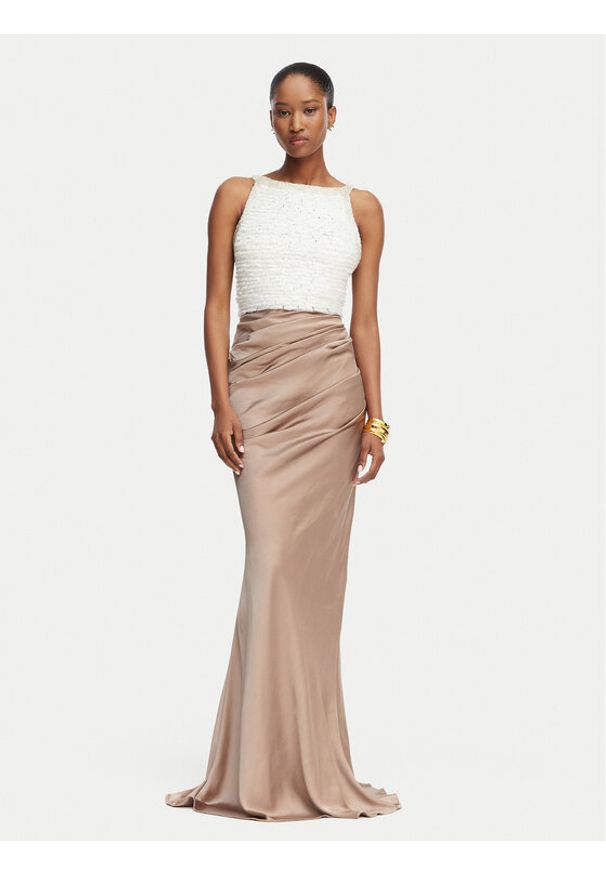 Elisabetta Franchi Sukienka wieczorowa AB-R17-62E2 Brązowy jasny Slim Fit. Kolor: brązowy. Materiał: syntetyk. Styl: wizytowy