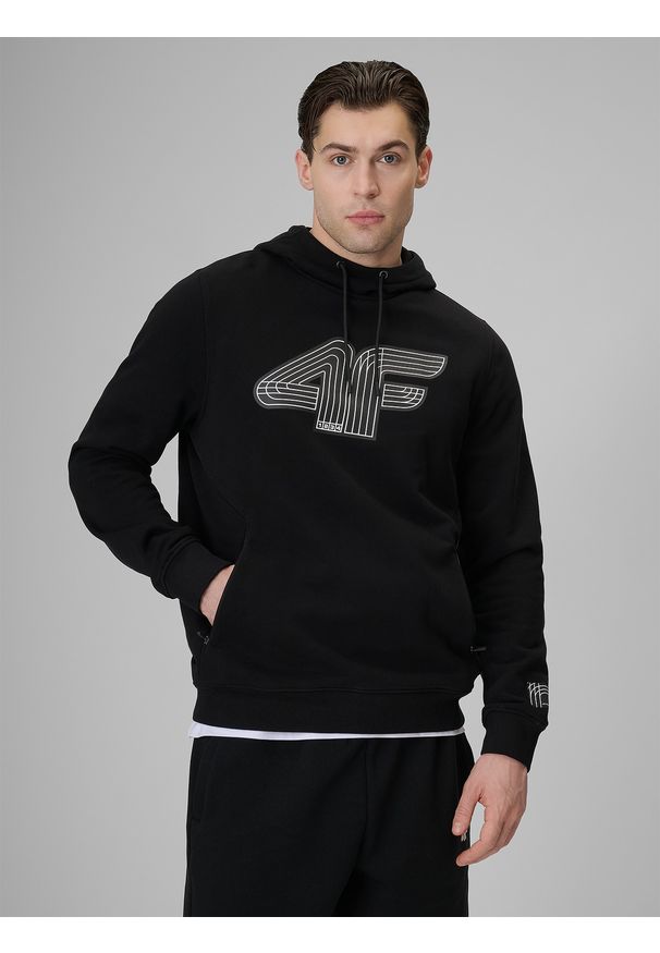 4f - 4F Bluza dresowa regular z kapturem męska - czarna 3XL. Okazja: na co dzień, na spacer. Typ kołnierza: kaptur. Kolor: czarny. Materiał: dresówka. Styl: casual, sportowy