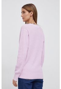 TOMMY HILFIGER - Tommy Hilfiger Sweter bawełniany damski kolor różowy. Okazja: na co dzień. Kolor: różowy. Materiał: bawełna. Wzór: ze splotem. Styl: casual #2