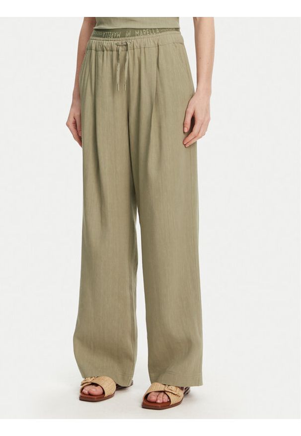 Marella Spodnie materiałowe Fred 2513131085 Zielony Wide Leg. Kolor: zielony. Materiał: len