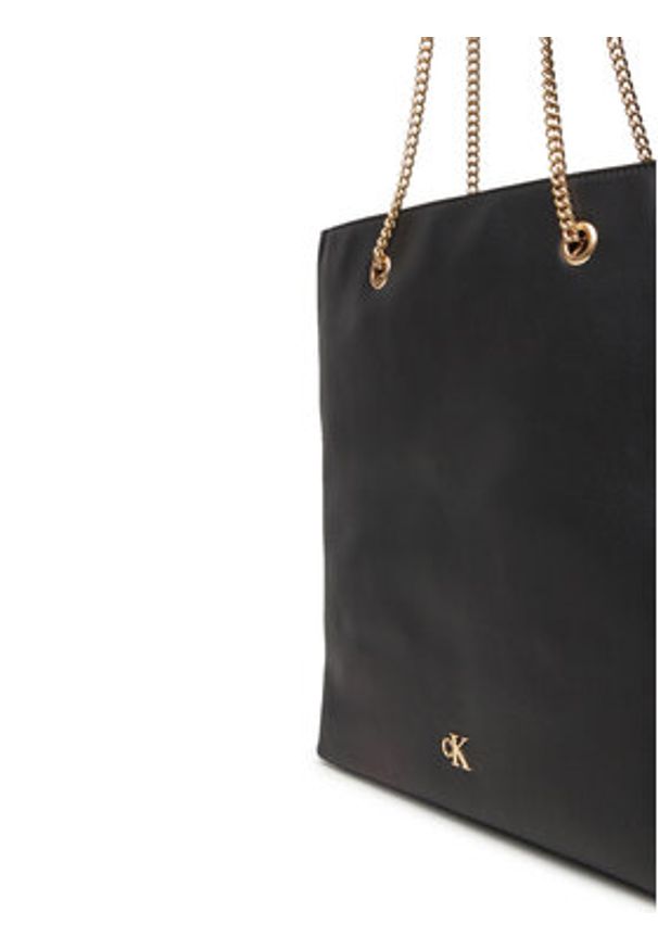 Calvin Klein Torebka Minimal Monogram Chain Tote LV04F3204G Czarny. Kolor: czarny. Materiał: skórzane
