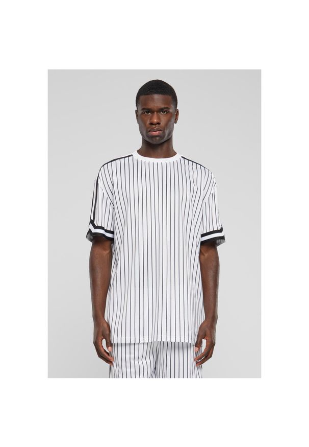 Oversizowy T-shirt z dzianiny w paski Urban Classics. Kolor: czarny, wielokolorowy, biały. Materiał: dzianina. Wzór: paski