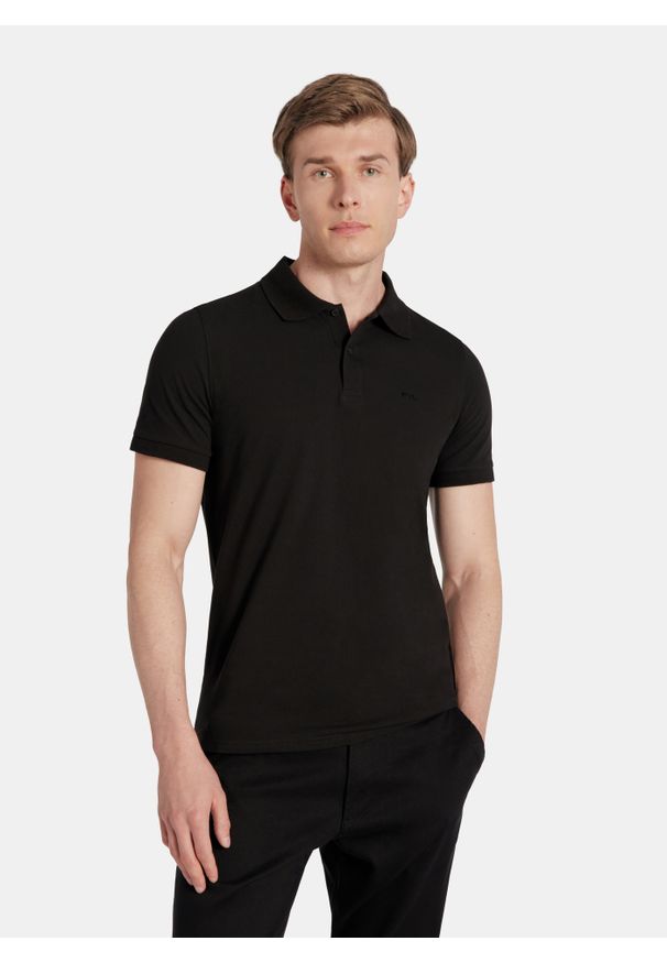 Pako Lorente - PAKO LORENTE - T-shirt polo w czarnym kolorze. Typ kołnierza: polo. Kolor: czarny, biały, różowy, morski. Materiał: bawełna, elastan