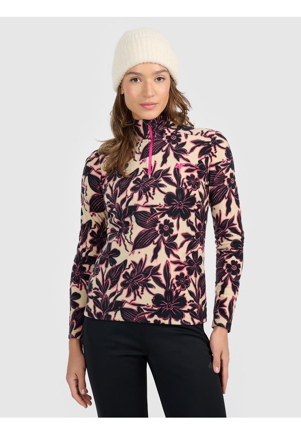 4f - 4F Bielizna termiczna polarowa (góra) damska - multikolor M. Typ kołnierza: kołnierzyk stójkowy. Kolor: wielokolorowy. Materiał: polar. Sezon: zima. Sport: turystyka piesza