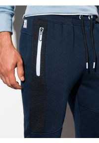 Ombre Clothing - Spodnie męskie dresowe joggery - granatowe P903 - XL. Kolor: niebieski. Materiał: dresówka