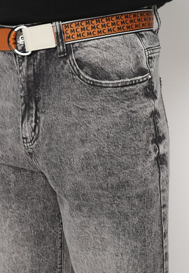 Born2be - Szare Bawełniane Jeansy Szerokie z Paskiem Lerilise. Kolor: szary. Wzór: jednolity. Styl: elegancki