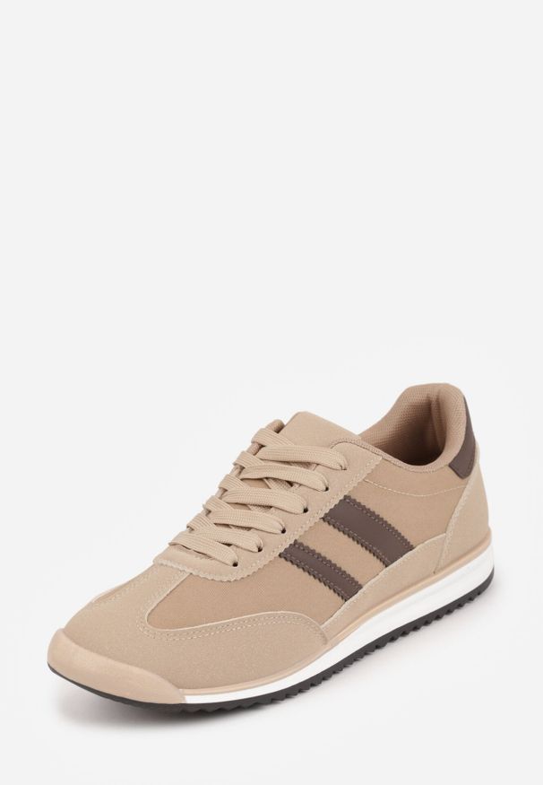 Born2be - Beżowo-Brązowe Sneakersy z Geometrycznym Motywem Jannata. Okazja: na co dzień. Kolor: beżowy. Materiał: jeans, dresówka. Wzór: geometria