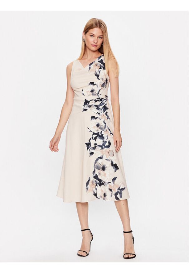 DKNY Sukienka koktajlowa DD3E361A Beżowy Regular Fit. Kolor: beżowy. Materiał: syntetyk. Styl: wizytowy