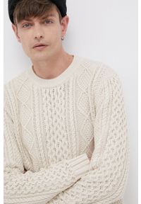 !SOLID - Solid Sweter bawełniany męski kolor kremowy. Okazja: na co dzień. Kolor: beżowy. Materiał: bawełna, dzianina. Wzór: ze splotem. Styl: casual #5