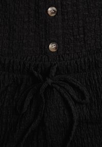 Renee - Czarny Komplet z Teksturowanej Tkaniny Kamizelka i Spodnie z Gumką w Pasie Tharin. Kolor: czarny. Materiał: tkanina #7