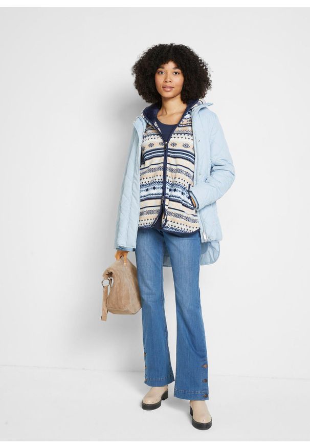 bonprix - Bluza rozpinana z polaru w norweski wzór, z kapturem. Typ kołnierza: kaptur. Kolor: beżowy. Materiał: polar