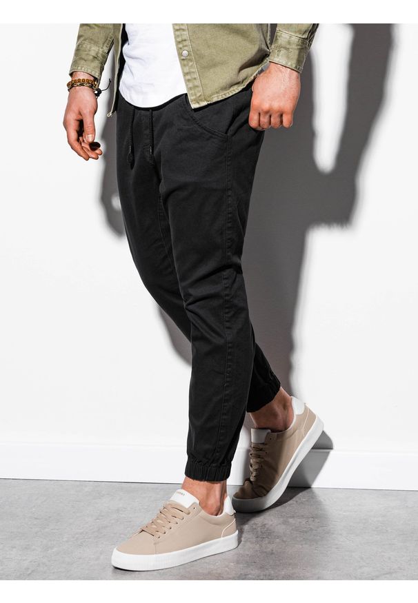 Ombre Clothing - Spodnie męskie joggery P885 - czarne - XXL. Kolor: czarny. Materiał: bawełna, elastan. Styl: klasyczny