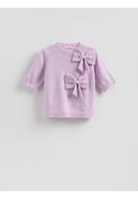 Reserved - Sweter z kokardami - fioletowy. Typ kołnierza: kokarda. Kolor: fioletowy. Materiał: dzianina, wełna