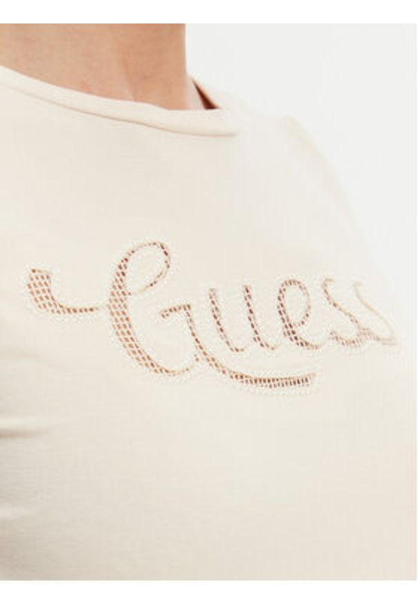 Guess T-Shirt W5GI47 KA0Q1 Écru Slim Fit. Materiał: bawełna