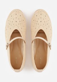 Born2be - Ciemnobeżowe Balerinki VICES z Ażurową Cholewką i Plecionką Malella. Nosek buta: okrągły. Zapięcie: sprzączka. Kolor: beżowy. Szerokość cholewki: normalna. Wzór: ażurowy. Materiał: skóra, materiał. Sezon: lato. Obcas: na obcasie. Styl: klasyczny. Wysokość obcasa: niski #2