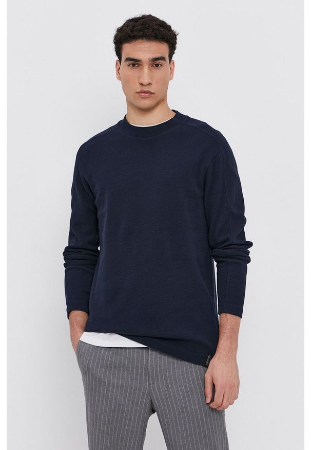 Scotch & Soda - Longsleeve. Kolor: niebieski. Materiał: dzianina. Długość rękawa: długi rękaw
