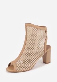 Born2be - Beżowe Plecione Botki na Słupku ze Skórzaną Wkładką i Odkrytą Piętą i Palcami Tesane. Okazja: na co dzień, na randkę. Zapięcie: zamek. Kolor: beżowy. Materiał: skóra. Obcas: na słupku. Styl: casual, elegancki #3