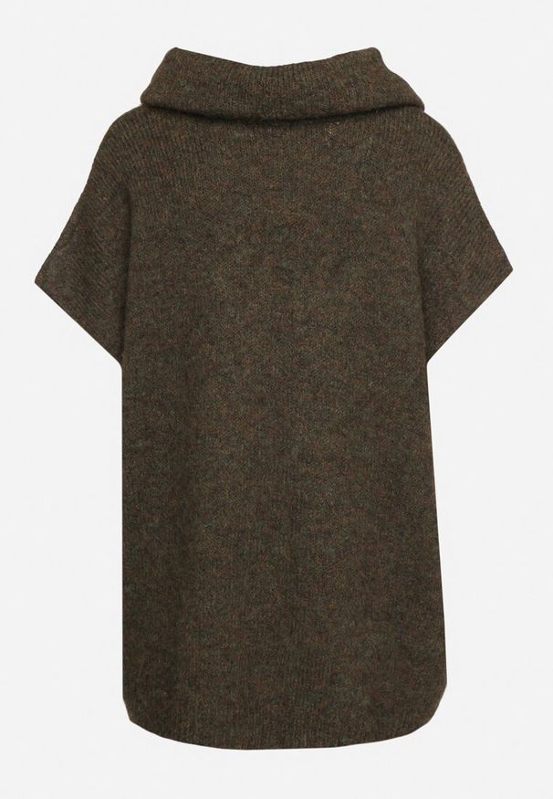 Born2be - Ciemnozielony Golf Typu Nietoperz z Krótkim Rękawem Miathena. Okazja: na co dzień. Typ kołnierza: golf. Kolor: zielony. Materiał: jeans. Długość rękawa: krótki rękaw. Długość: krótkie. Styl: wizytowy, casual