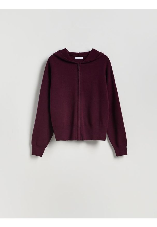Reserved - Rozpinany sweter z kapturem - ciemnofioletowy. Typ kołnierza: kaptur. Kolor: fioletowy. Materiał: wiskoza, dzianina