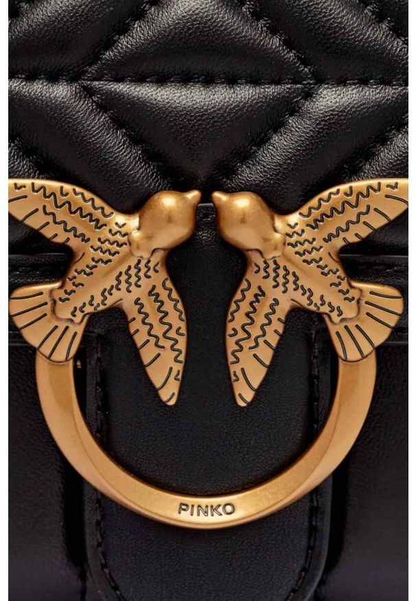 Pinko - PINKO Czarna torebka Love One Mini DC. Kolor: czarny. Materiał: skórzane. Styl: elegancki, klasyczny