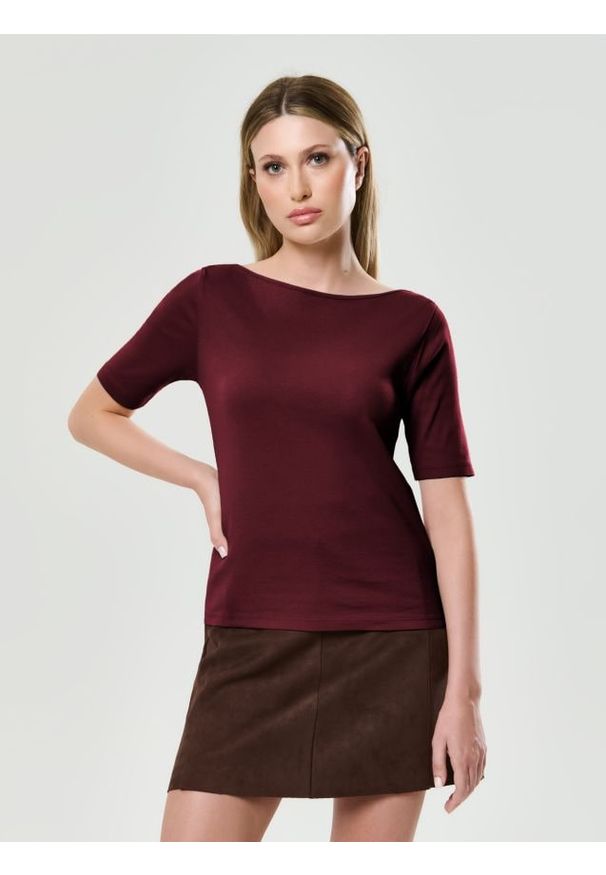 Sinsay - Bawełniana koszulka basic - brązowy. Kolor: brązowy. Materiał: bawełna