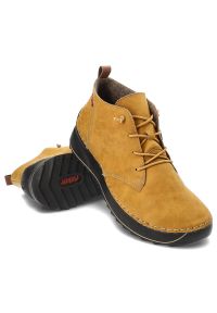 Żółte Botki Rieker Ocieplane Buty Damskie. Okazja: na co dzień, na spacer. Kolor: żółty. Materiał: syntetyk, materiał. Szerokość cholewki: normalna. Sezon: jesień, zima. Styl: casual #8