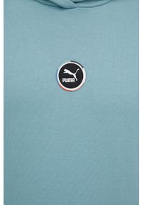 Puma bluza bawełniana 534175 męska kolor turkusowy z kapturem z aplikacją. Typ kołnierza: kaptur. Kolor: turkusowy. Materiał: bawełna. Wzór: aplikacja