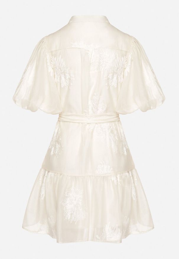 Born2be - Beżowa Koszulowa Przezroczysta Sukienka z Bawełną Haftami i Paskiem Lirulira. Okazja: na co dzień. Kolor: beżowy. Materiał: bawełna. Wzór: haft. Sezon: lato. Typ sukienki: koszulowe. Styl: casual, elegancki