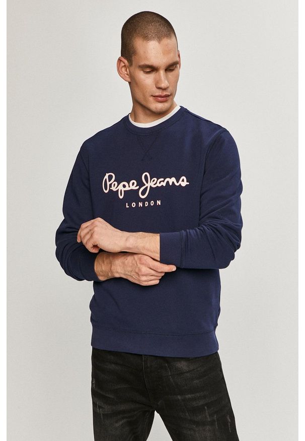 Pepe Jeans - Bluza bawełniana George. Okazja: na co dzień. Kolor: niebieski. Materiał: bawełna. Wzór: nadruk. Styl: casual