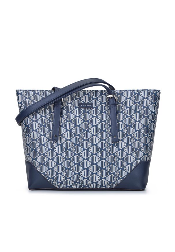 Wittchen - Shopperka w geometryczne logo. Kolor: niebieski. Wzór: geometria. Materiał: skórzane. Styl: klasyczny, elegancki, casual