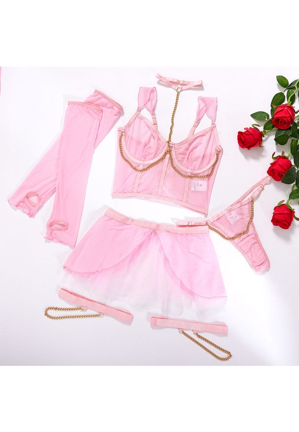 Intica - Komplet bielizny gładkiej z subtelnymi wykończeniami Suvikki. Kolor: różowy. Materiał: materiał. Wzór: gładki