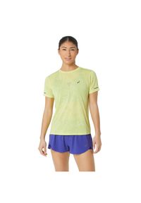 Asics - T-shirt sportowy z krótkim rękawem damski ASICS Metarun Pattern SS Top. Kolor: żółty. Materiał: poliester. Długość rękawa: krótki rękaw. Długość: krótkie