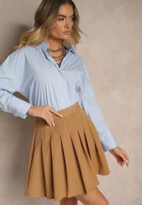 Renee - Beżowa Spódnica z Wiskozą o Rozkloszowanym Kroju z Plisami i Gumką w Pasie w Stylu Preppy Iliola. Okazja: na co dzień. Kolor: brązowy. Materiał: wiskoza. Styl: casual, elegancki