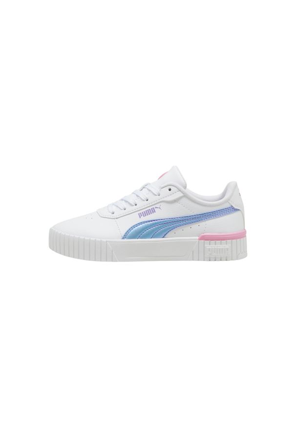 Buty do chodzenia dla dzieci Puma Carina 2.0 Bouncy Sky. Zapięcie: sznurówki. Kolor: biały, wielokolorowy, różowy, niebieski. Materiał: materiał, syntetyk, tkanina. Szerokość cholewki: normalna. Sport: turystyka piesza