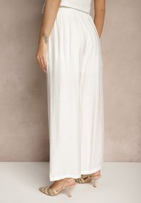 Renee - Białe Spodnie o Szerokim Kroju High Waist z Wiązaniem Fenalin. Okazja: na co dzień, na imprezę, na spacer. Stan: podwyższony. Kolor: biały. Styl: elegancki, casual