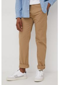 Lee spodnie męskie kolor beżowy w fasonie chinos. Kolor: beżowy. Materiał: bawełna, tkanina. Wzór: gładki