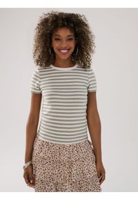 Sinsay - Koszulka w paski - zielony. Kolor: zielony. Wzór: paski #1